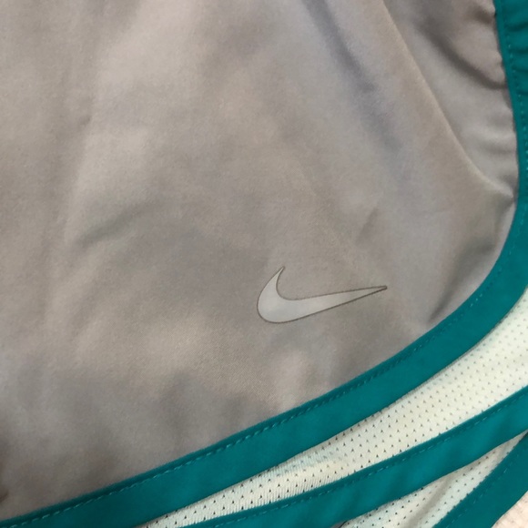 Nike dri fit small athletic shorts gray with teal stripes, built in panty - Picture 6 of 8